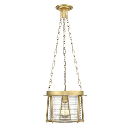 Z-Lite Cape Harbor Pendant, 1-Light, 13 In.W x 9 In.H, Rubbed Brass/Water hammered 7503P13-RB